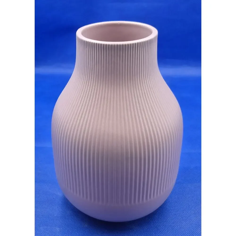 IKEA Gradvis Matte Pink Blush Ribbed Ceramic Vase 9.25